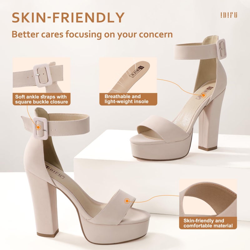 IDIFU IN5 Sabrina Nude Heels Platform Block Chunky High Ankle Strap Heeled Sandals Sexy Wedding Party Dress Shoes for Women Open Toe Heels (Nude Nubuck, 7) - Image 5